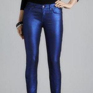 7 For All Mankind metallic skinny jeans in electric blue
